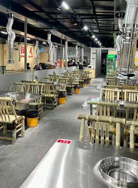 谢记大树不锈钢炭火烤肉烧烤串桌工业风不锈钢火锅桌子电磁炉一体