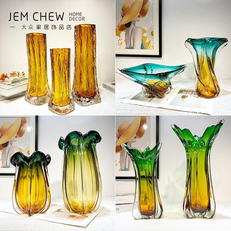 轻奢极简现代玻璃花瓶样板间样品屋展示中心客厅软装家居饰品花器