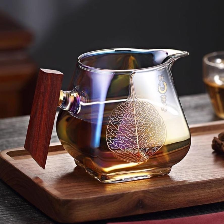 贝彩烧木把公道杯茶漏套装耐热玻璃四方倒茶杯分茶器高档功夫茶具