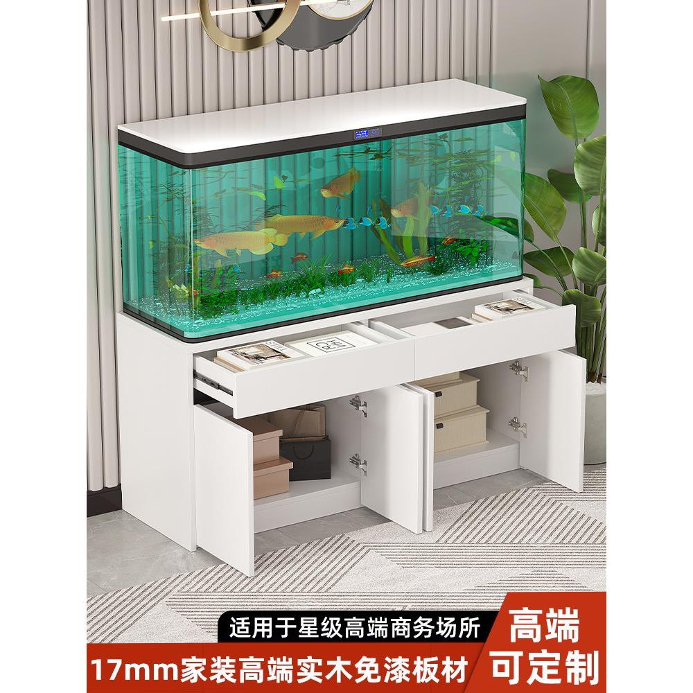 实木鱼缸底柜家用客厅中小型鱼缸底座水族箱承重落地隔断定制柜子