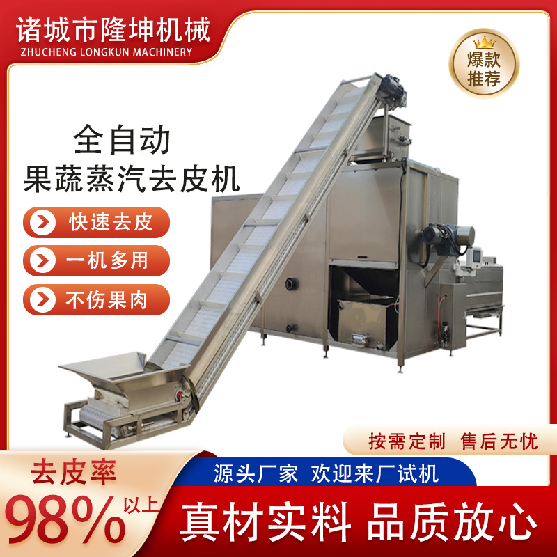 黄桃罐头加工设备薯条全自动加工流水线蒸汽脱皮机隆坤蒸汽去皮机