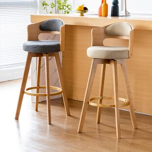 实木吧台椅现代简约酒吧椅子靠背旋转高脚凳吧台凳前台高脚椅家用