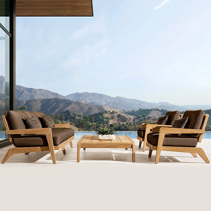 柚木户外沙发庭院防水防晒休闲花园别墅露天酒店防腐实木茶几家具