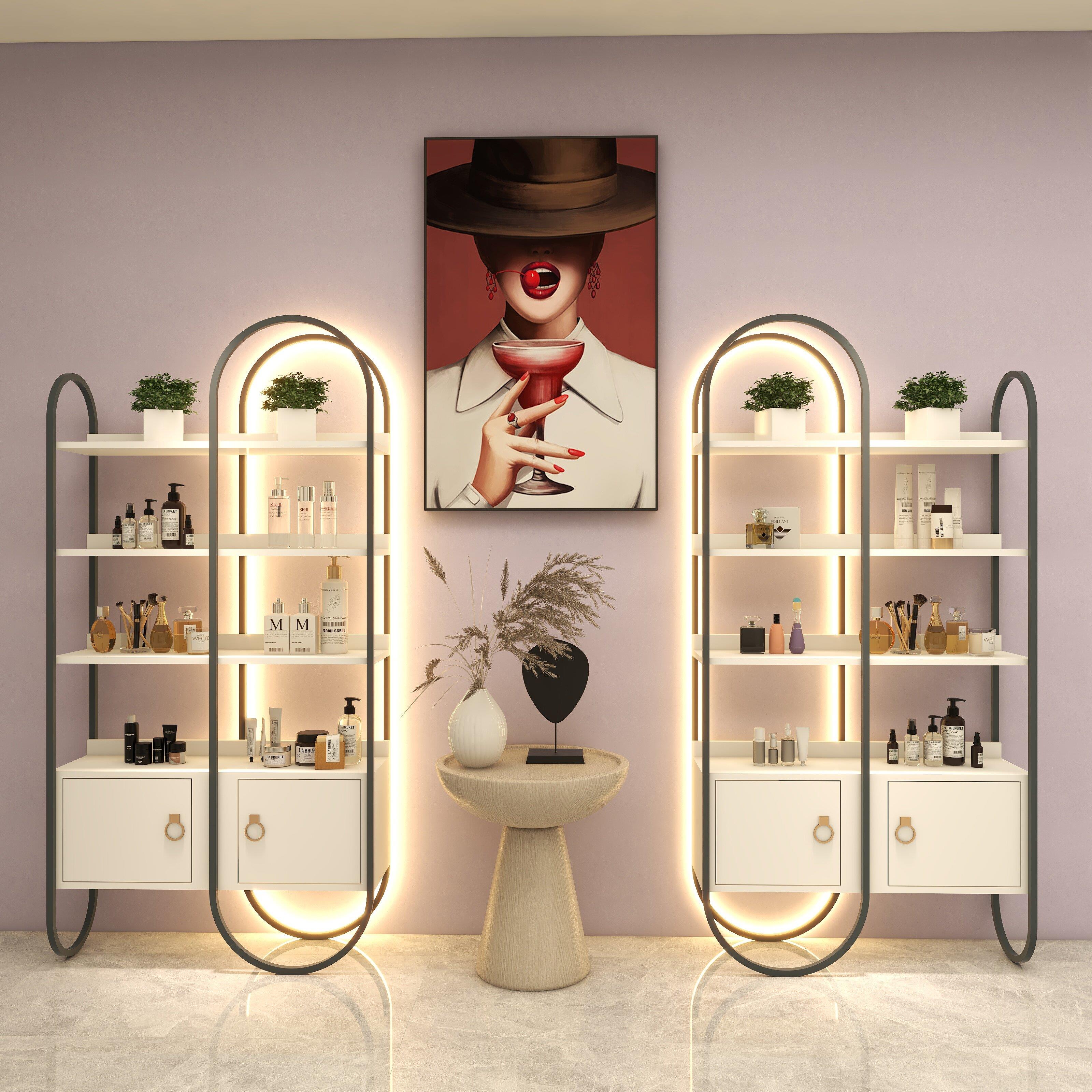 化妆品展示柜样品带灯货架铁艺展柜展厅美容院商用样品产品陈列柜
