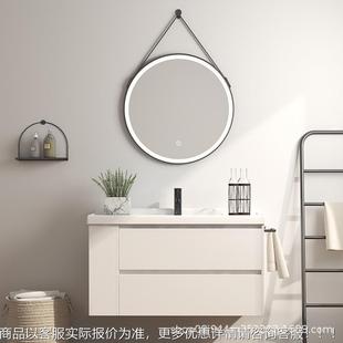 卫浴柜卫生间圆镜洗脸盆简约洗漱台 定制 北欧实木浴室柜落地式