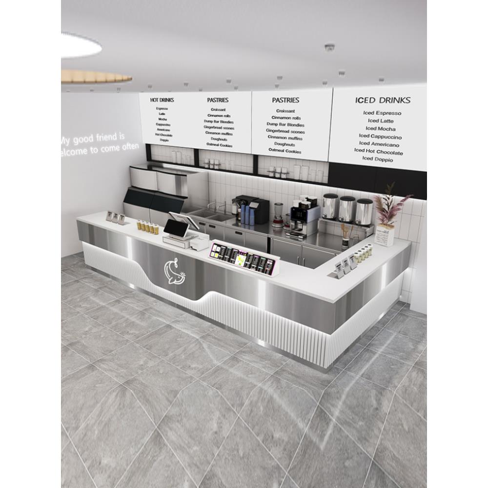 现代简约奶茶店收银台柜台餐饮店甜品蛋糕店不锈钢吧台桌转角定制