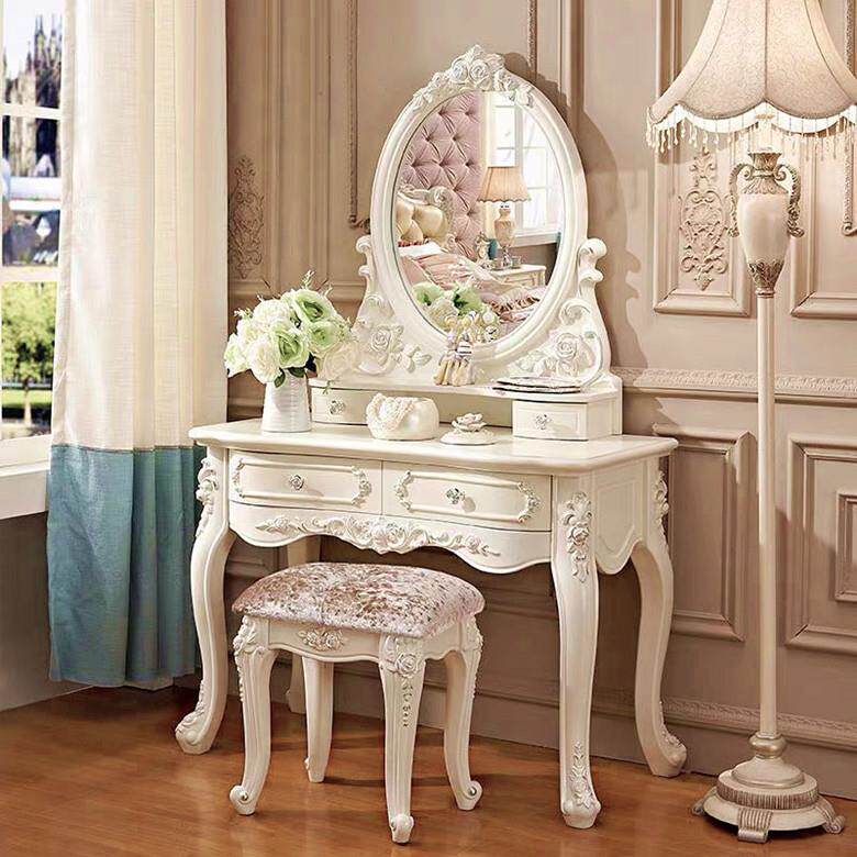现代简约欧式梳妆台寝室用60cm化妆桌简欧小户型收纳柜一体成型梳