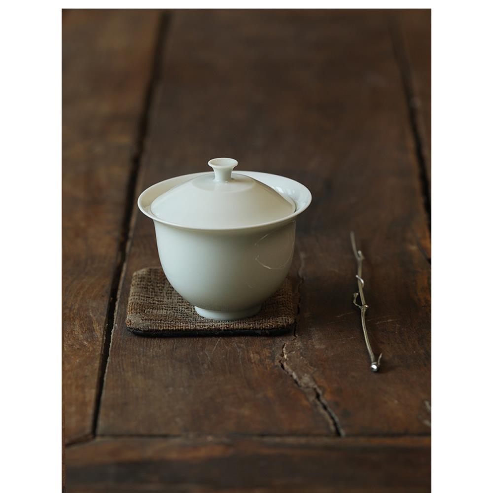 挑tea|间闲堂 白瓷纯手工审评盖碗泡茶茶杯大容量薄胎陶瓷景德镇