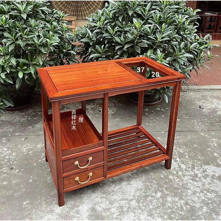 缅甸红木小咖啡桌茶桌边电磁炉水架柜茶桌边桌茶车红木家具