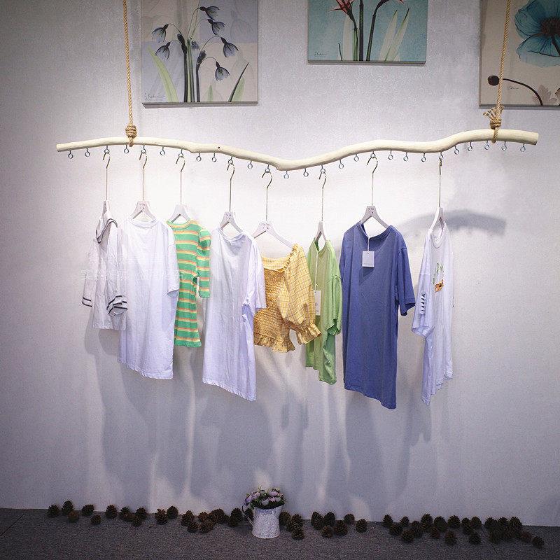 服装店树枝展示架吊顶悬挂挂衣杆实木衣架童装店货架橱窗装饰道具