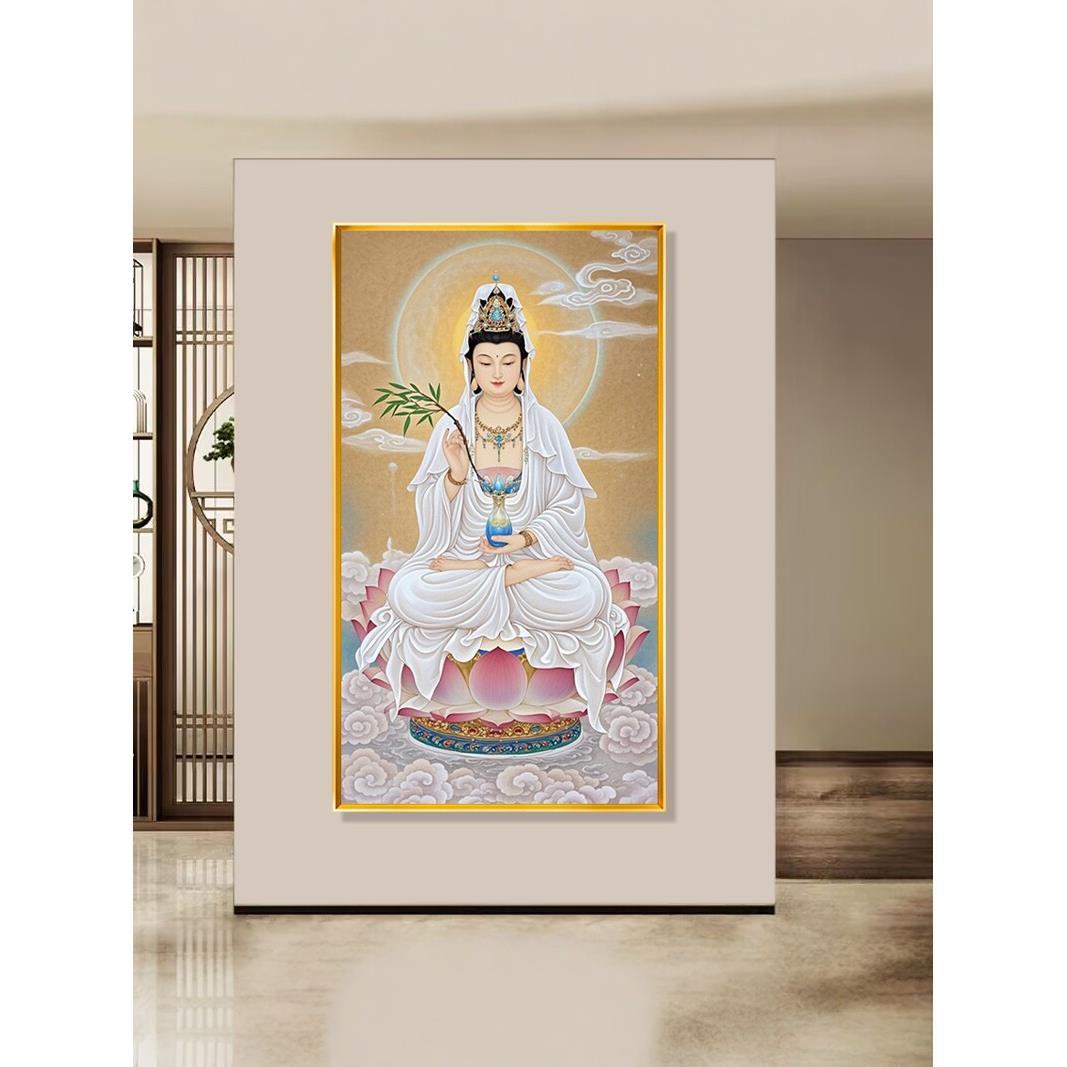 人物满绣2025新款线绣竖版观音十字绣坐莲观音十字绣莲花菩萨挂画