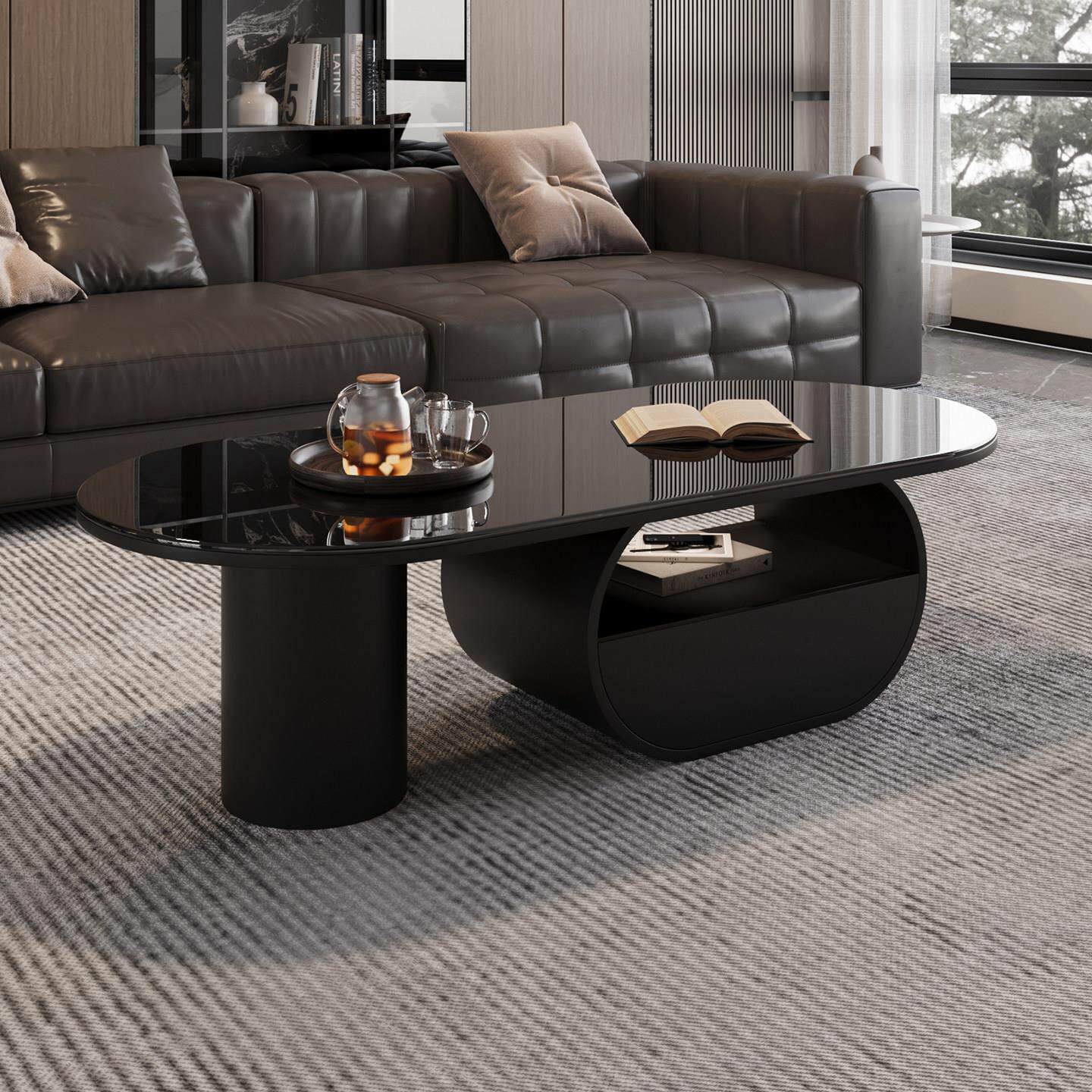 2025新款意式轻奢客厅式家用椭圆形小户型现代简约高级感极简茶几