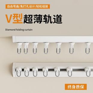 滑轨直轨导轨静音滑道铝合金单双轨窗帘配件 窗帘轨道免打孔顶侧装
