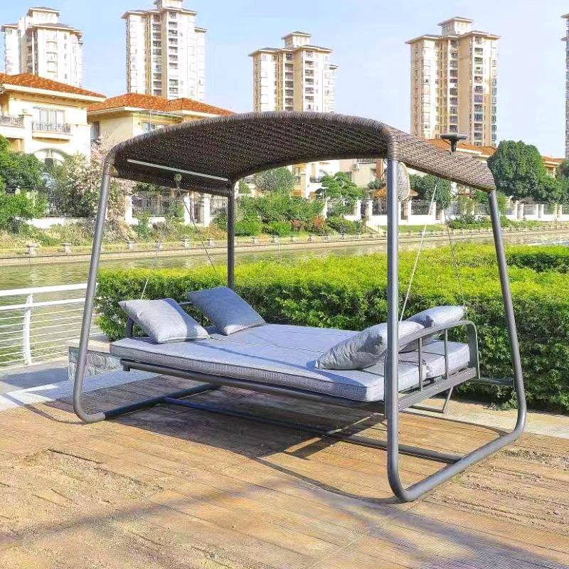 太阳能别墅花园户外秋千吊床双人可躺吊椅网红荡秋千铸铝庭院秋千