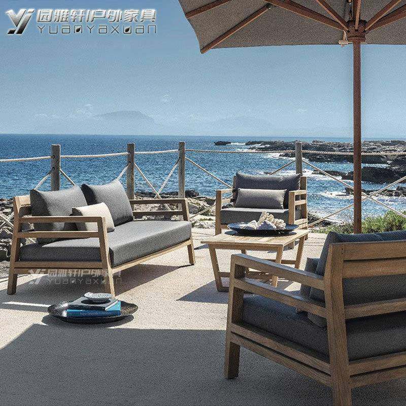 柚木户外沙发茶几组合别墅防腐木做旧休闲民宿售楼部沙发防水防晒