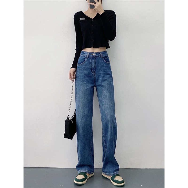 阔腿牛仔裤女2024年秋季新款高腰弹力直筒显高显瘦宽松垂感拖地裤