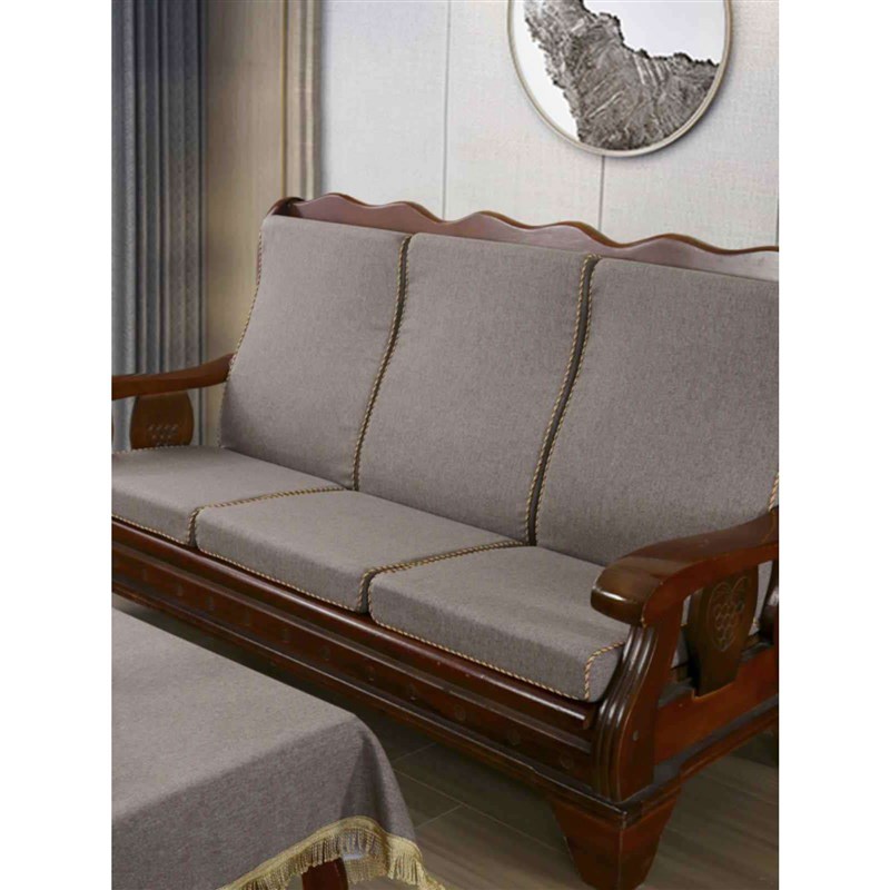 老式沙发坐垫带靠背加厚硬海绵棉麻靠垫椅垫座垫实木红木垫子四季