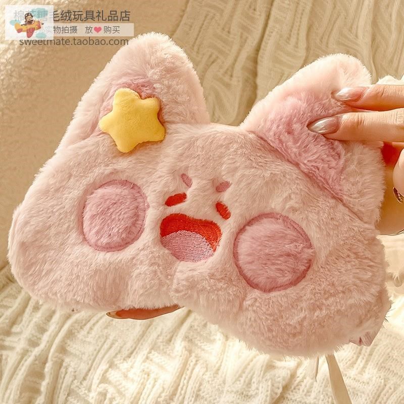 柔软猫咪毛绒眼罩可爱卡通少女心情侣睡眠遮光不压T眼助眠眼罩学