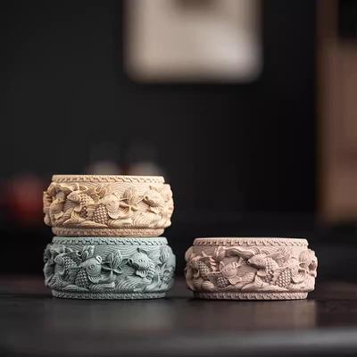 创意水泥鱼鼓底座硅胶模具中式锦鲤财神石膏桌面装饰摆件diy模具