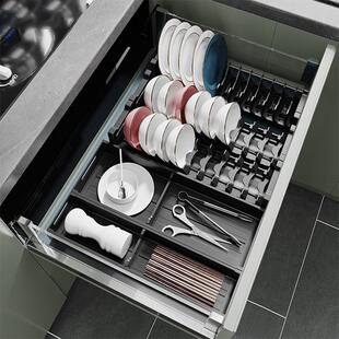 定制厨房抽屉收纳分隔内置碗架柜内碗筷碗盘收纳层架餐具整体橱柜