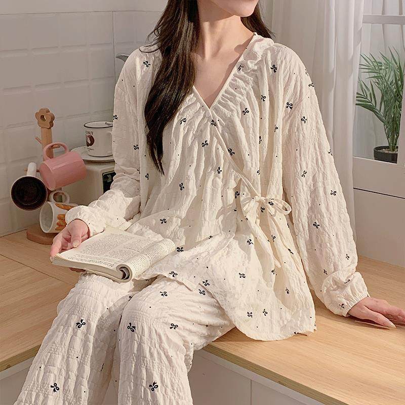 皱皱棉纱月子服夏季薄款产后纯棉哺乳孕妇睡衣春秋产妇哺乳家居服