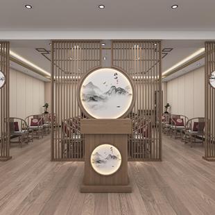 新中式迎宾台覆古茶楼养生馆饭店餐厅网红小吧台前台接待台收银台