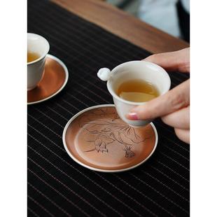 高档功夫茶具茶道茶艺茶室家用隔热茶垫 纯铜杯托茶杯垫包银垫中式
