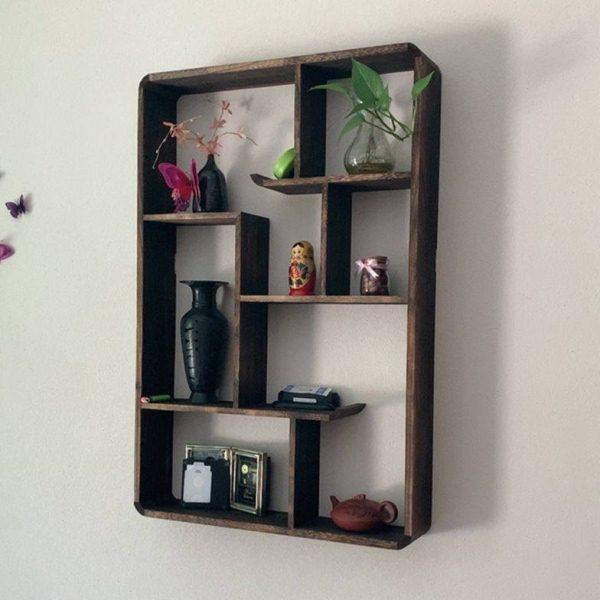 博古架实木中式墙上置物架茶叶收纳客厅小型茶室茶具架茶叶展示柜