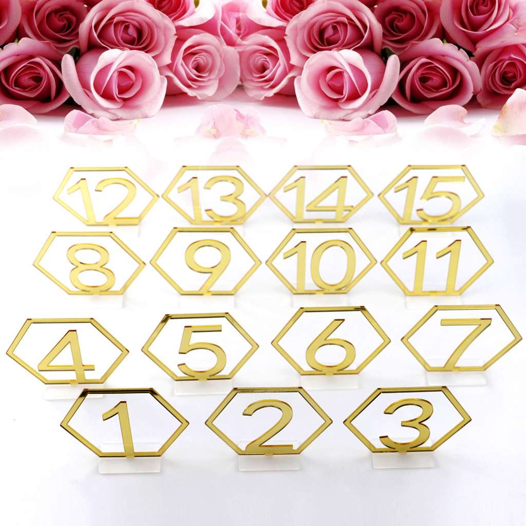 亚克力镜面金色银色六边形镂空数字1-15婚礼桌号牌摆件工艺品