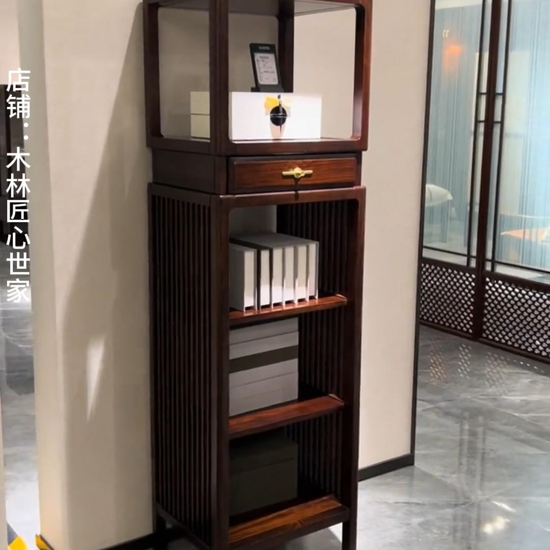 新中式乌金木书架博古架实木展示柜书柜靠墙角柜玄关柜实木家俱