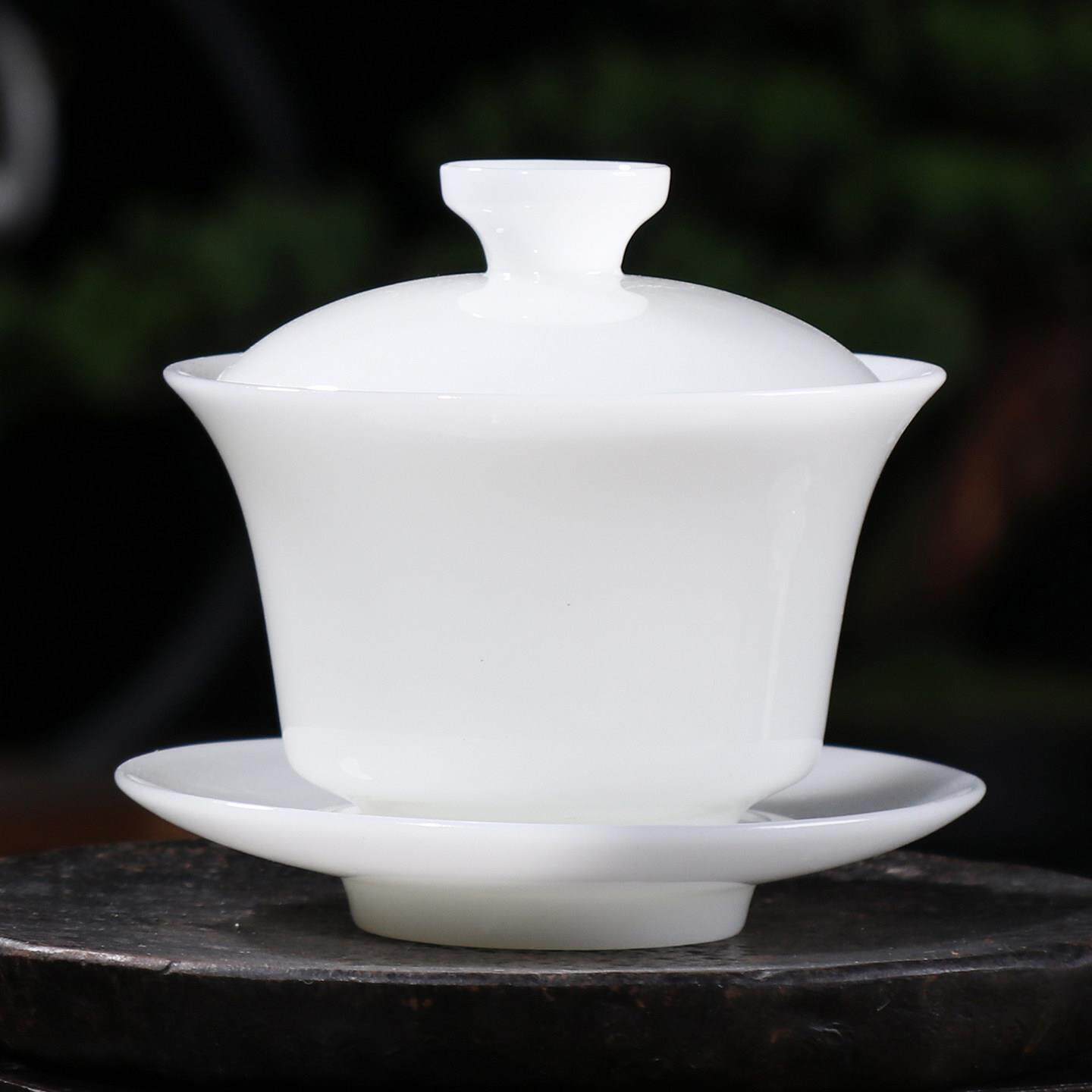 羊脂玉盖碗单个德化白瓷茶具陶瓷家用大号三才泡茶壶带盖不烫手