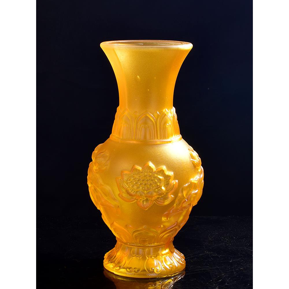 佛具彷琉璃莲花花瓶供佛玻璃插花瓶彩色富贵竹花瓶真花干花插花瓶