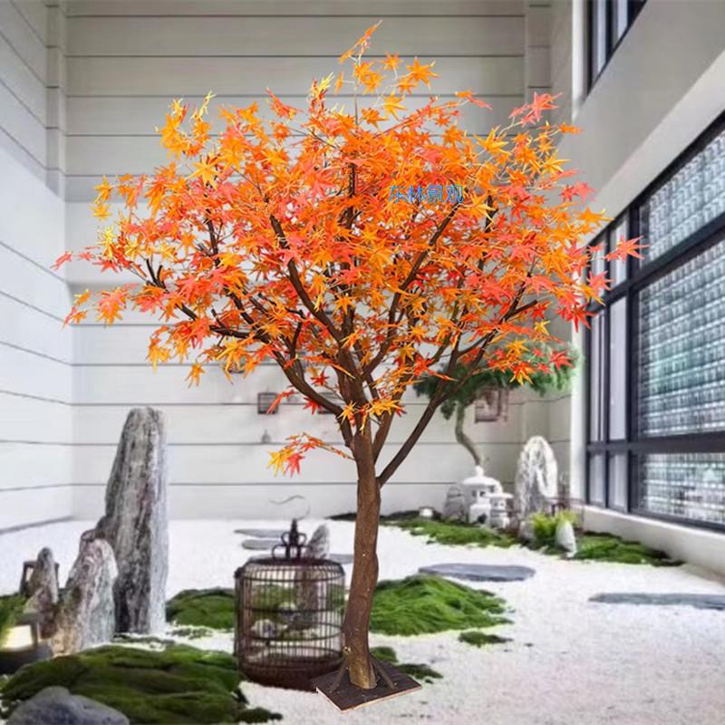 彷真枫树红枫树 梧桐树银杏树造景饭厅室内假树大型落地花艺装饰