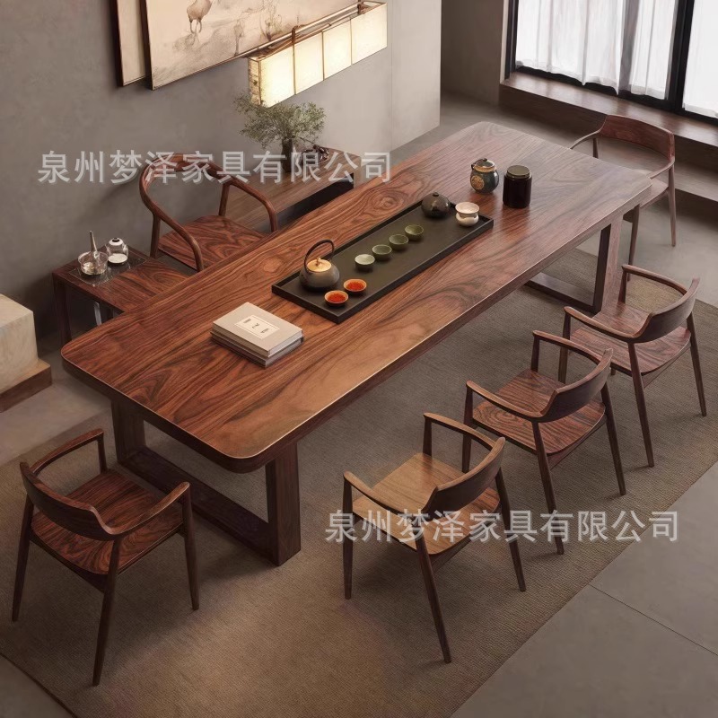 新中式现代简约南美胡桃木茶台实木茶桌2025新款高端家用泡茶桌