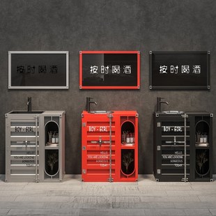 创意集装 个性 f箱复古洗漱脸池工业风一体落地不锈钢商用洗手台盆