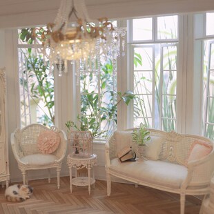 微观臻慕 6分藤编系列+复古雕花玻璃柜微缩娃屋家具