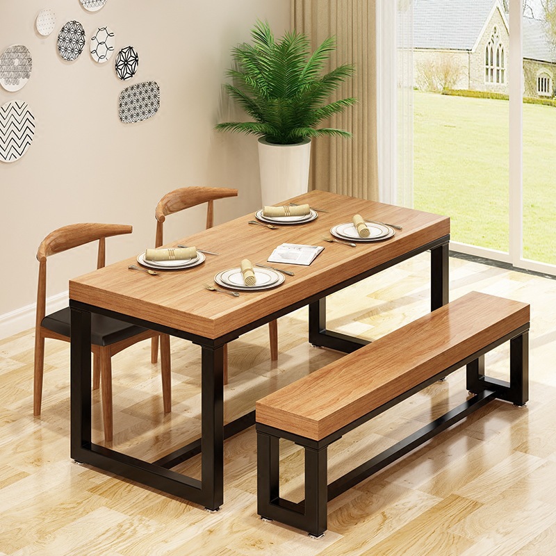 餐厅铁艺实木餐桌椅组合饭桌现代简约小户型长方形火锅店桌子组合