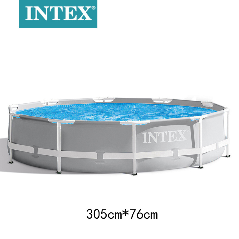 INTEX26702灰色10尺圆形管架水池套装带过滤泵户外戏水池