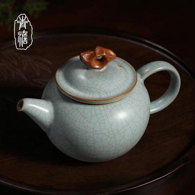 手工汝窑茶壶单壶家用景德镇仿古陶瓷礼品汝瓷茶具瓷器开片冰裂釉