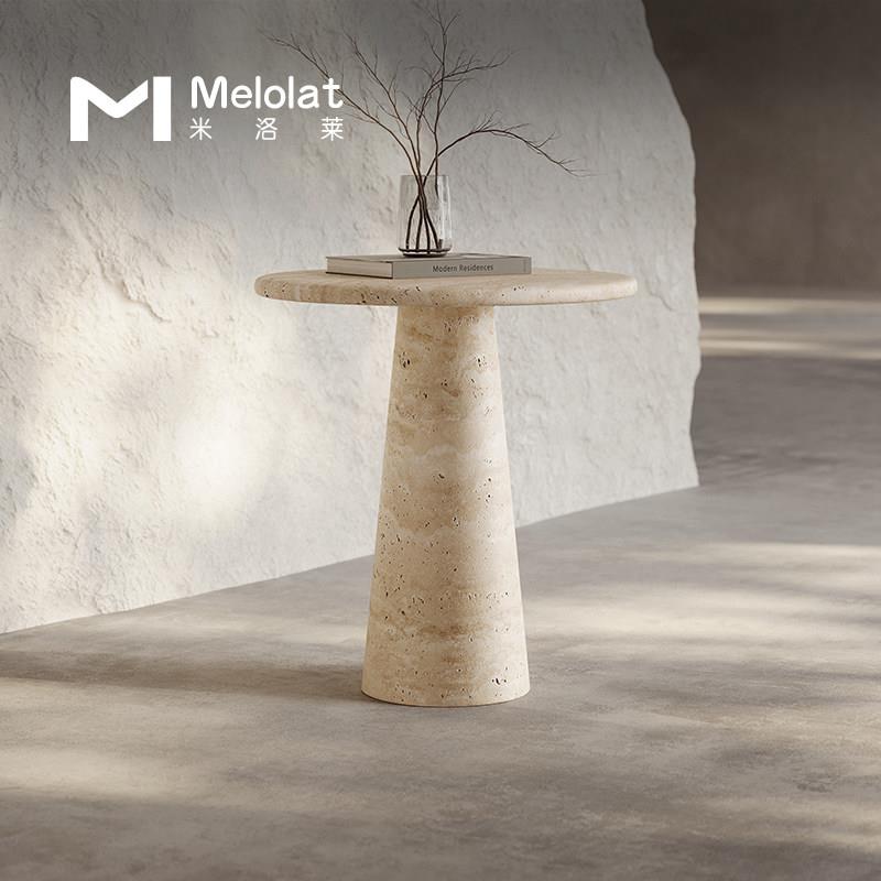 Melolat诧寂风天然洞石沙发边几圆形大理石设计师客厅中古茶几