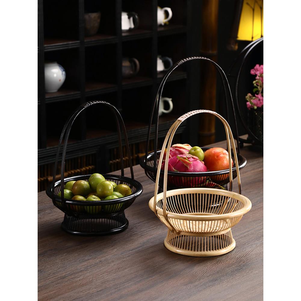 手工竹编花篮竹制花器手提篮子收纳盒果篮提盒子插花装饰摆件花器