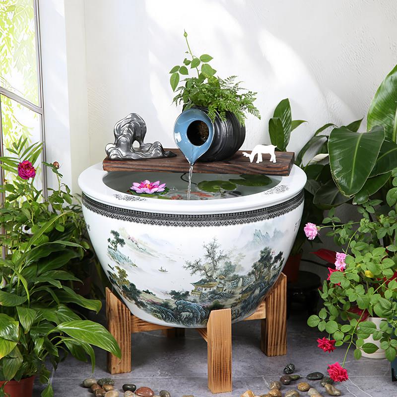 陶瓷荷花缸睡莲盆水景造景庭院客厅喷泉过滤增氧缸金鱼缸观背水缸