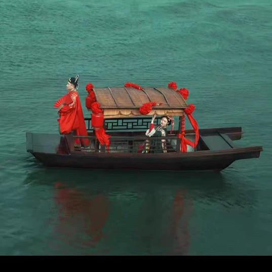 彷古木船单篷船乌篷船水上餐饮船观光旅游船电动手划表演画舫船