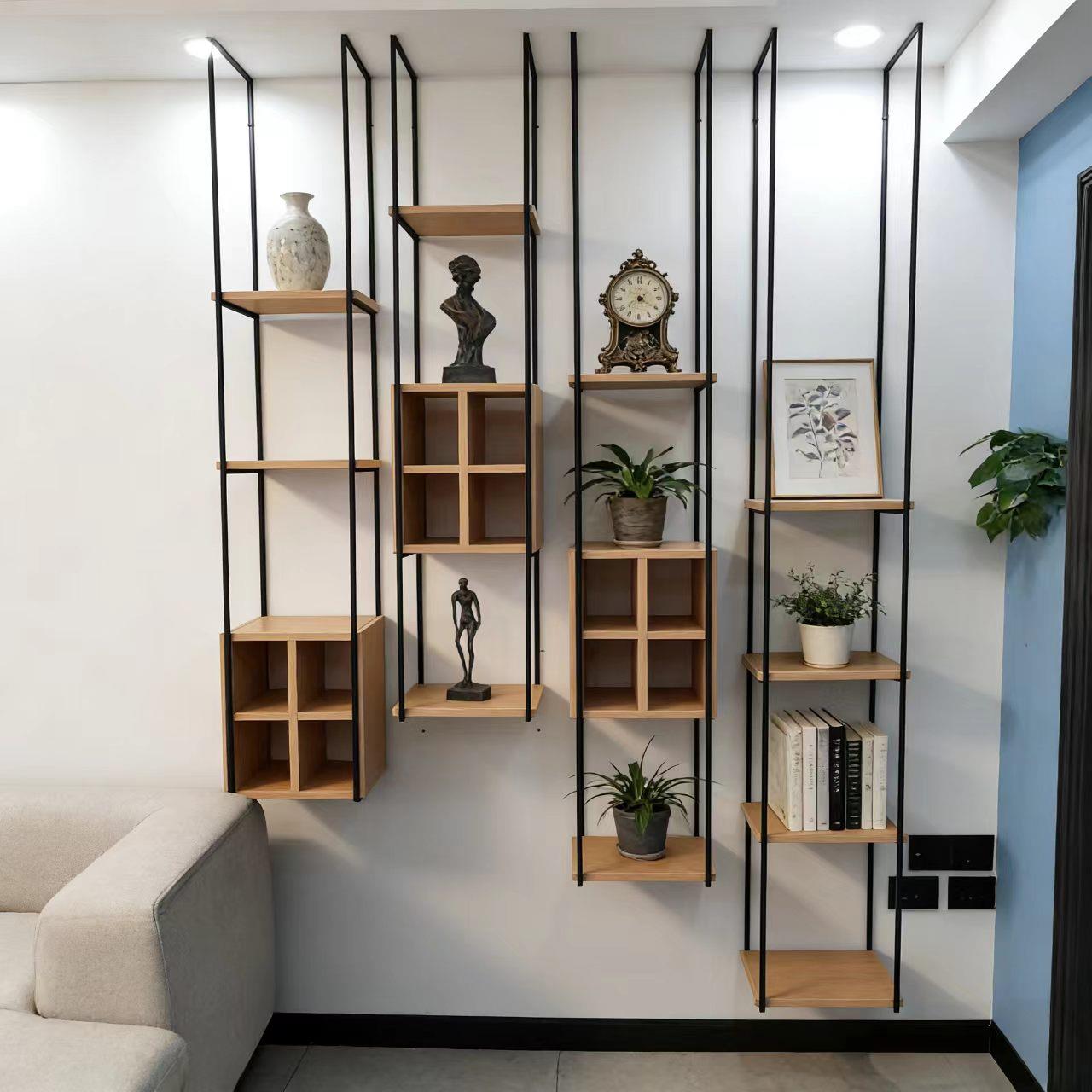 中式实木多层置物架靠墙展示架茶室茶壶收纳柜背景装饰悬挂吊顶架