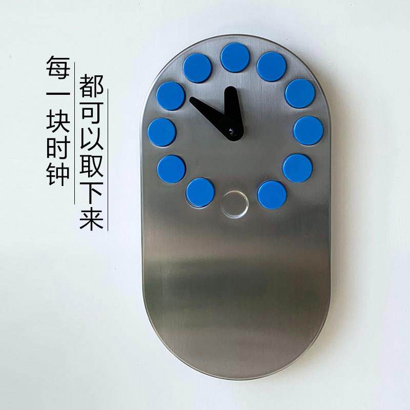 定制颜色新款中古复古不锈钢咖啡客厅装饰磁吸留言板墙挂时钟表