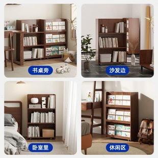 移动书架实木儿童书柜落地置物架家用床头双面柜子卧室绘本杂志柜