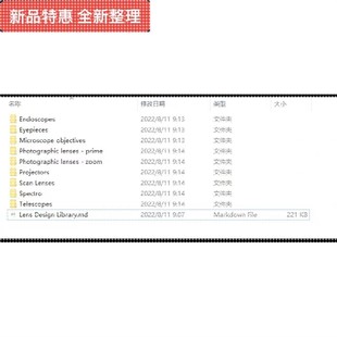 ZEMAX格式 光学设计镜头数据库 九大类共1200余个镜头文件