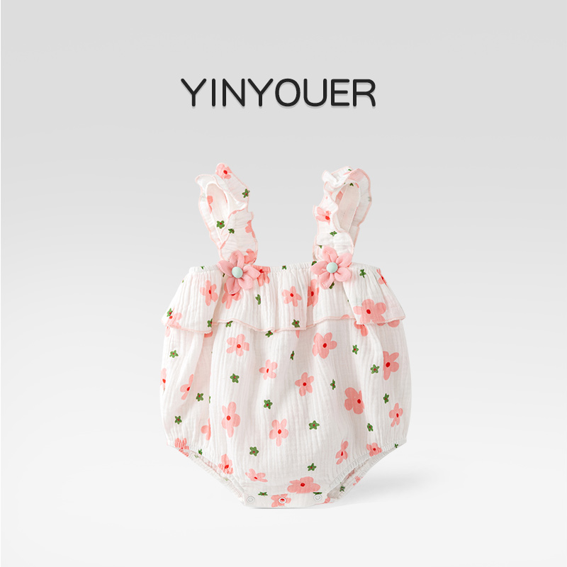 新生婴儿衣服夏天女宝宝吊带哈衣满月公主服幼儿夏季薄款背带爬服