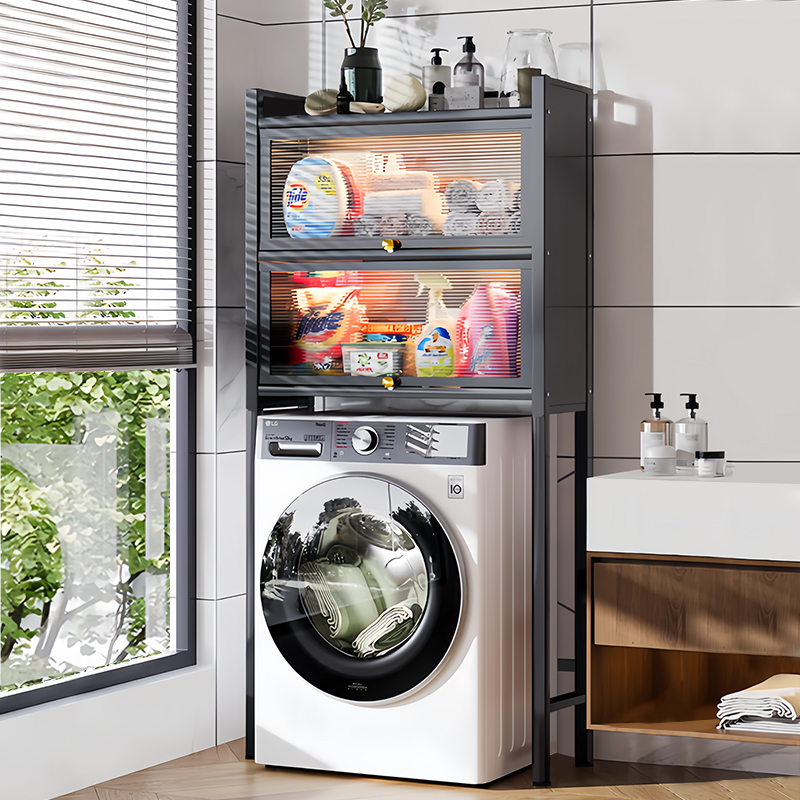 洗衣机上方收纳柜带门防尘卫生间滚筒储物落地阳台浴室马桶置物架