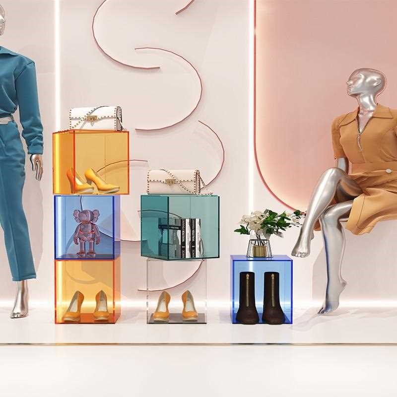 服装店亚克力流水台橱窗r鞋包展示架高低装饰陈列道具模特摆件地